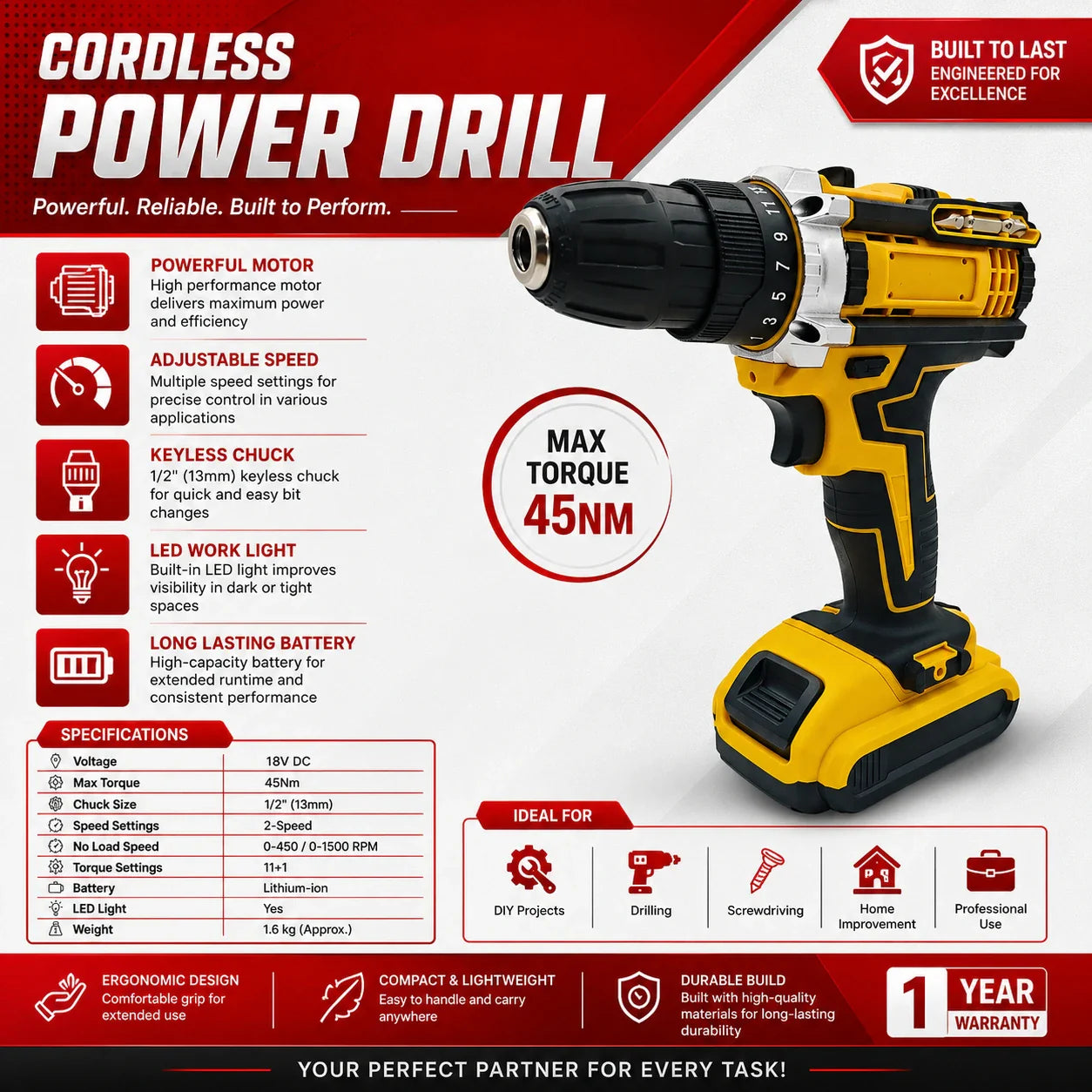 Double Battery Drill Machine Kit Rechargeable Electric Drill Set