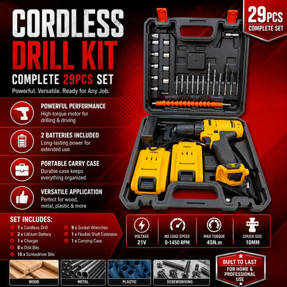 Double Battery Drill Machine Kit Rechargeable Electric Drill Set